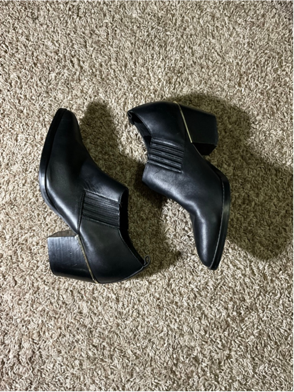 Bleeker & Bond Black Leather Boooties with Ruching and Gold Accent